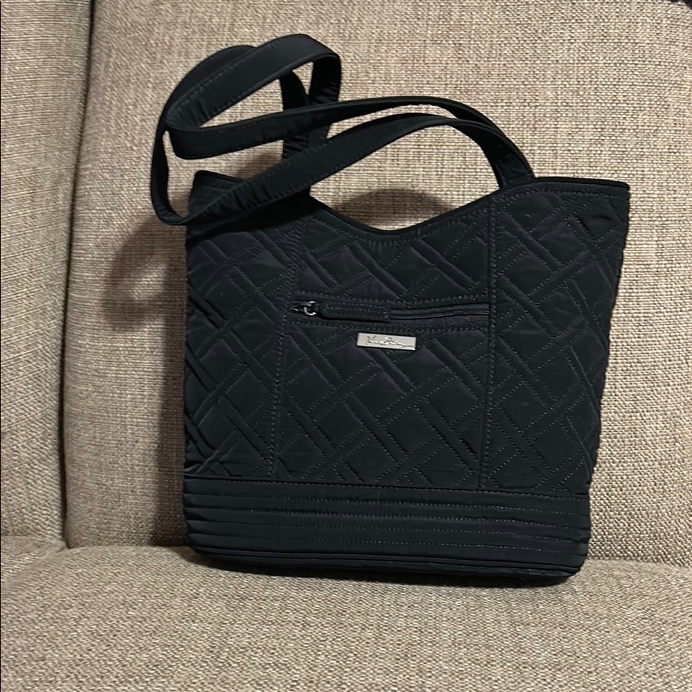 Vera Bradley Black Quilted Shoulder Bag with Diamond Stitching